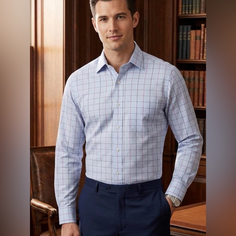 Brooks Brothers Mens 16-4/5 Blue Red Check 100% Cotton Non-Iron Dress Shirt - Picture 2 of 7